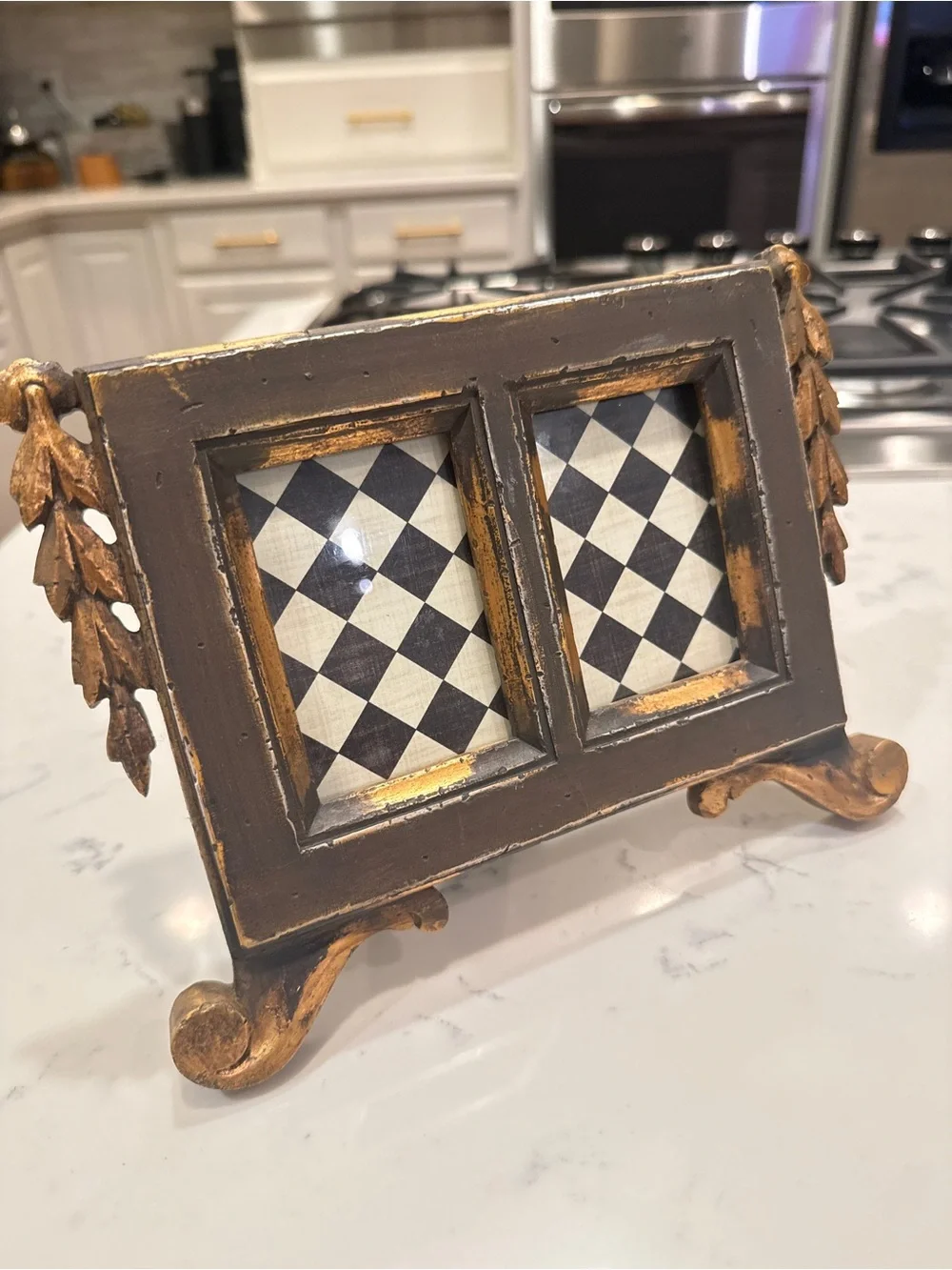 Terragrafics 1996 Double 2x3 Distressed Photo Frame Black Gold Tabletop Decor